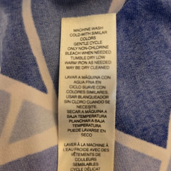 CHICOS WOMENS SIZE 1 MEDIUM (8) BLUE WHITE COLD SHOULDER 3/4 SLEEVE TOP CASUAL - Picture 7 of 8